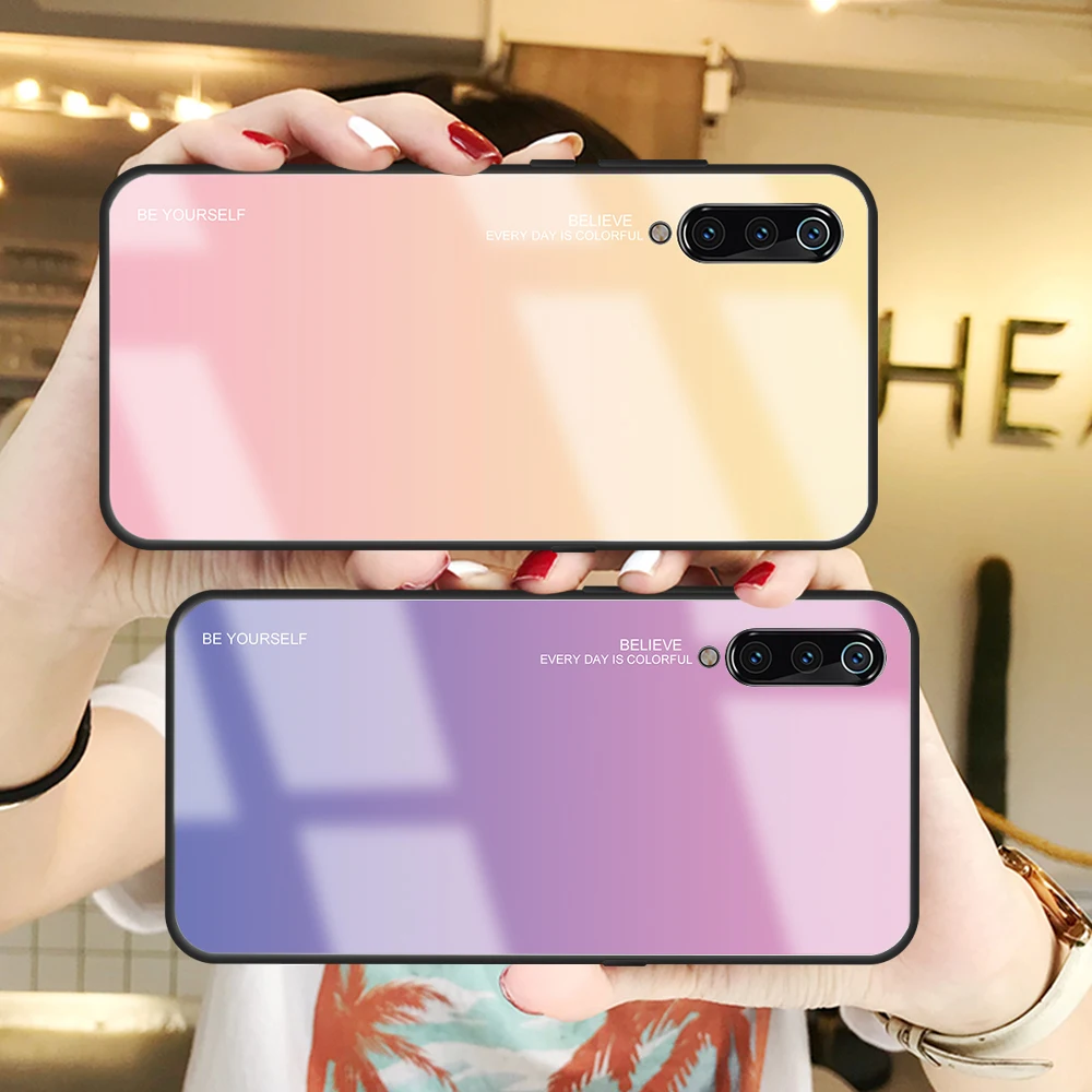 

For Xiaomi Mi 9 Case Gradient Tempered Glass Cover For Xiaomi Mi Max 3 Mi 8 A2 Lite A1 Mi 6 Redmi K20 K20 Pro Pocophone F1 Case