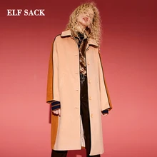 ELFSACK, модная новинка, Женская шерстяная куртка, 33.5% шерсть, повседневное, с широкой талией, в стиле пэчворк, Женское пальто, длинное, полное, толстое, женские куртки, пальто