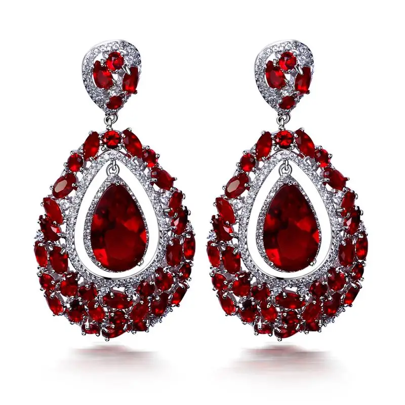 

Wholesale Price Women Ethnic Vintage Fashion Earrings White Color Cubic zirconia Big Drop Earrings Wedding Party Jewelry