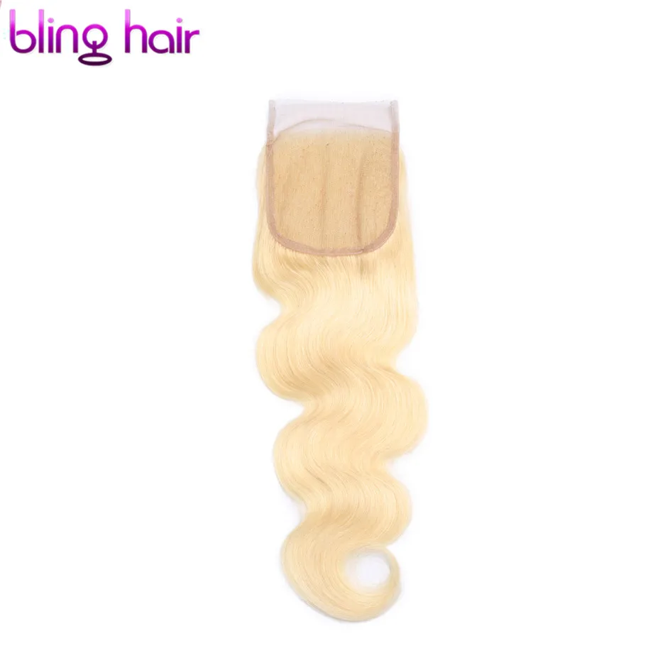 Bling hair#613 блонд бразильские объемные волнистые человеческие волосы Закрытие 4*4 закрытие шнурка средний/свободный/три части Remy 1b/613 натуральный цвет - Цвет: #613