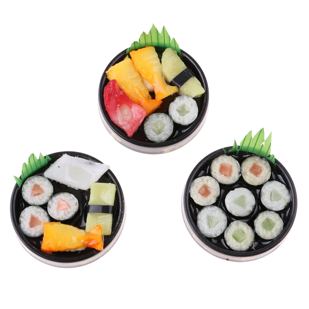  3pieces 1/6 scale Dolls House Miniatures Kitchen Decor Vivid Japanese Food Sushi Toys - Round Plate	