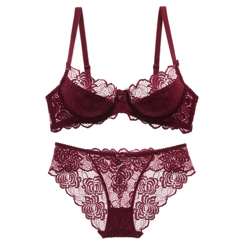 

New temptation sexy lingerie girl thin section bra thin lace embroidery transparent large size underwear bra suit