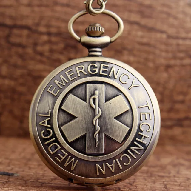 Vintage EMT Paramedic Quartz Pocket Watch Necklace With Chain Retro Bronze Fob C Vintage EMT Paramedic Quartz Pocket Watch Necklace With Chain Retro Bronze Fob C