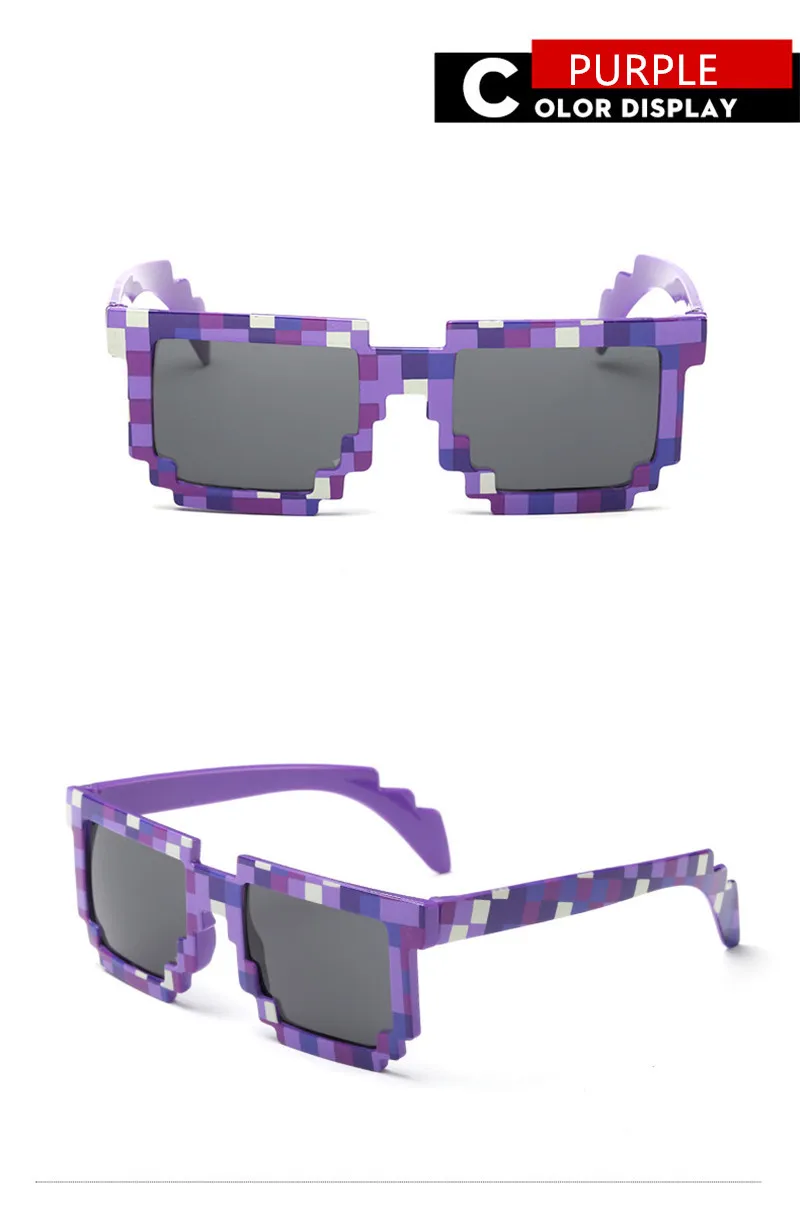 Длинные солнцезащитные очки, Лидер продаж, солнцезащитные очки, очки Крипера, новинка, мозаичные очки, От 3 до 14 лет, для мальчиков и девочек, пиксельные очки - Цвет линз: Purple Frame