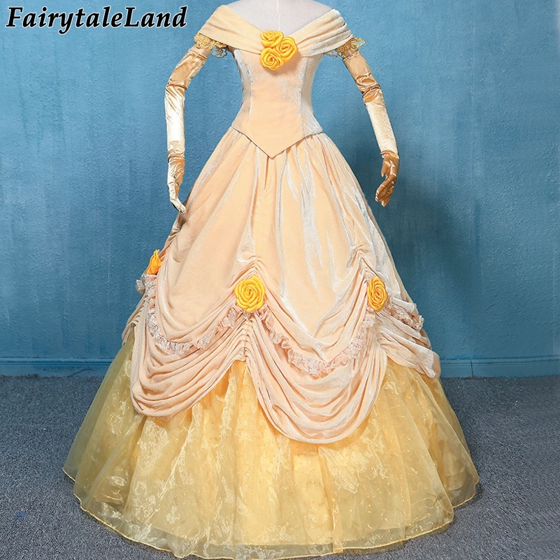 

Belle Dress Carnival Halloween Princess Costume Lace up Velvet Yellow Belle Cosplay Costume Custom made party costume