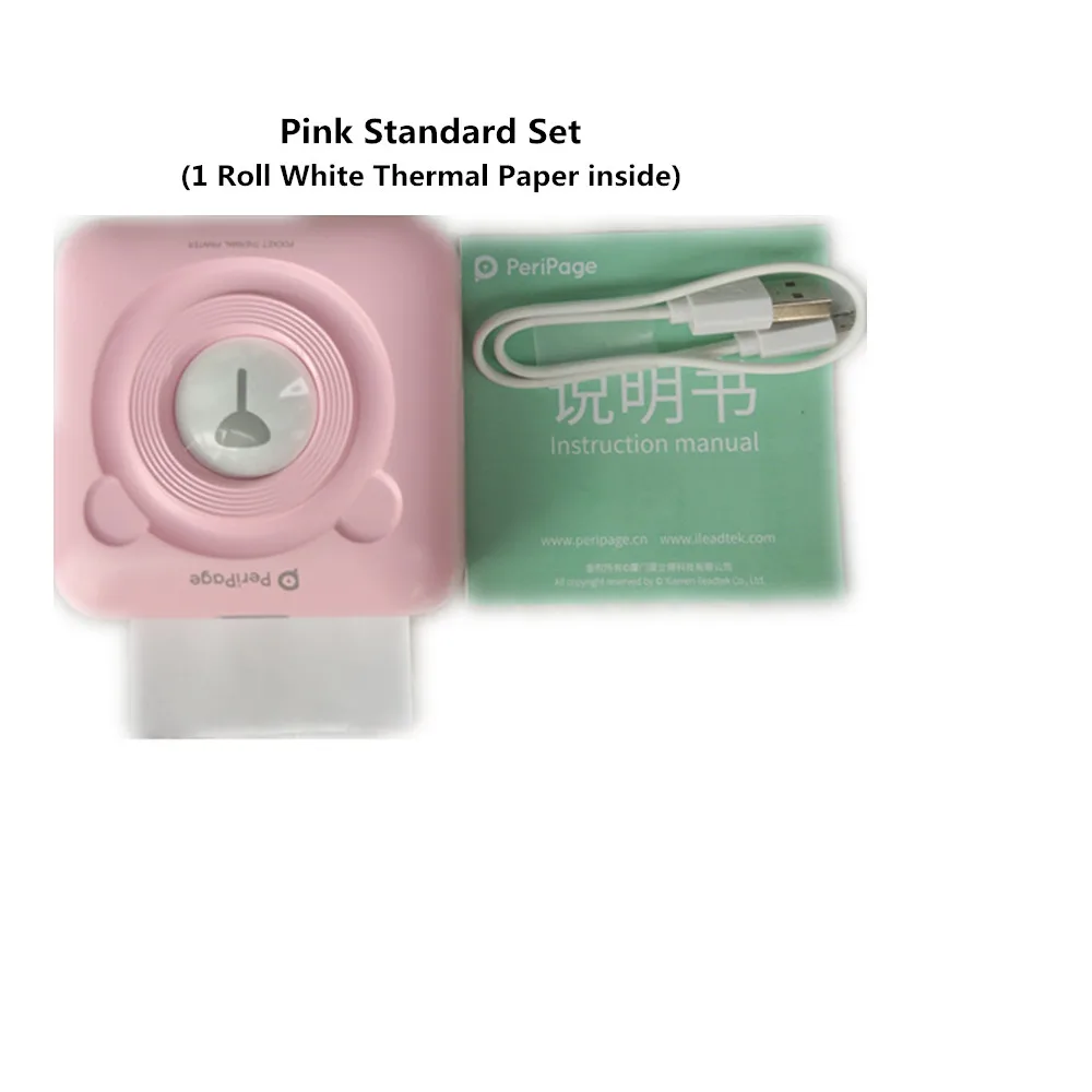 GOOJPRT A6 PeriPage Mini Portable Bluetooth Wireless Paper Photo Printer Pocket Thermal Printing USB Connection Impresoras Fotos - Цвет: Pink Standard Set