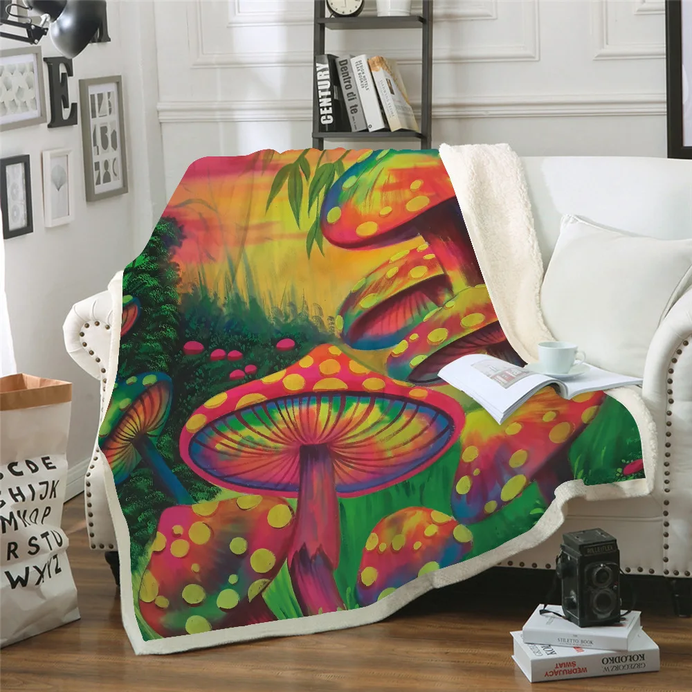

Sofa cushion Yoga mat Blanket Air Conditioner Blanket Thick Double-layer Plush 3D Digital Printing Blanket Dream Mushroom Series