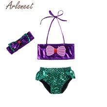 Одежда arloneet, детские купальники для девочек, топ с бантом, шорты и повязка на голову, 3 предмета, пляжная одежда, летний купальник для девочек