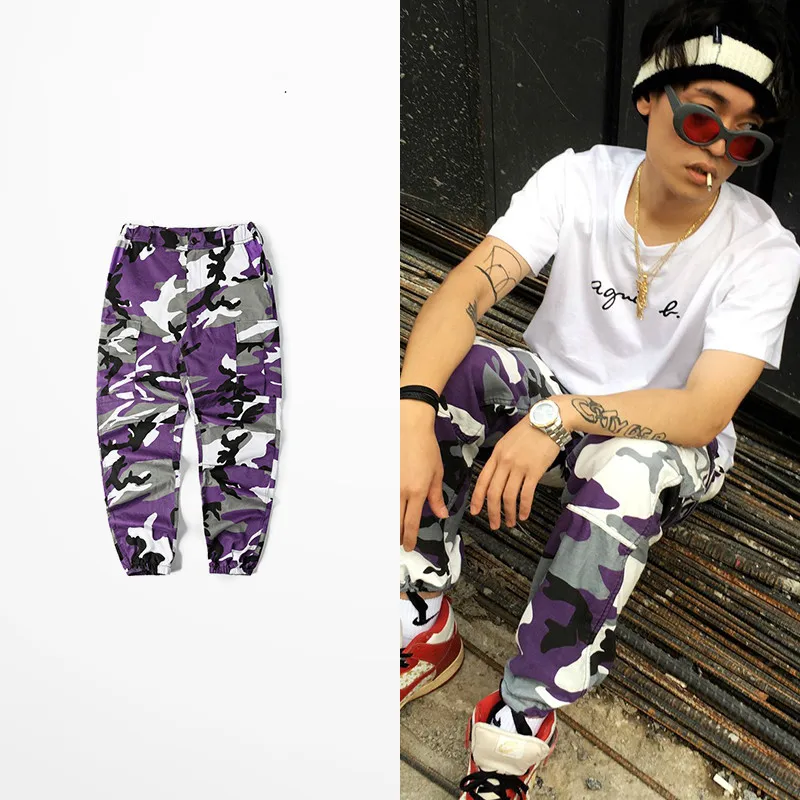 

Camouflage Military BDU Pants 2018 Streetwear Pockets Army Cargo Fatigues Hip Hop Streetwear Violet Camouflage Joggers Pants