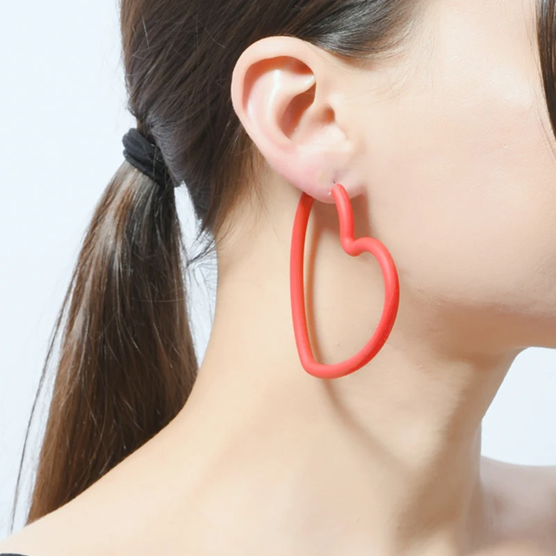 

Wuli&baby Red Heart Hoop Earrings For Women 2019 Fashion Big Statement Earrings