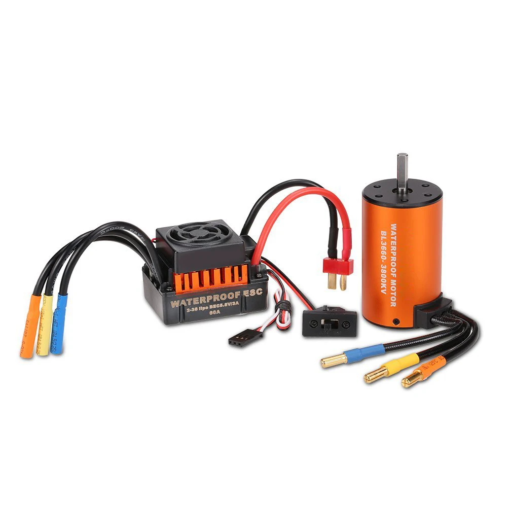 

New Upgrade Waterproof 3660 3800KV Brushless Motor with 60A ESC Combo Set for 1/10 RC Car Truck