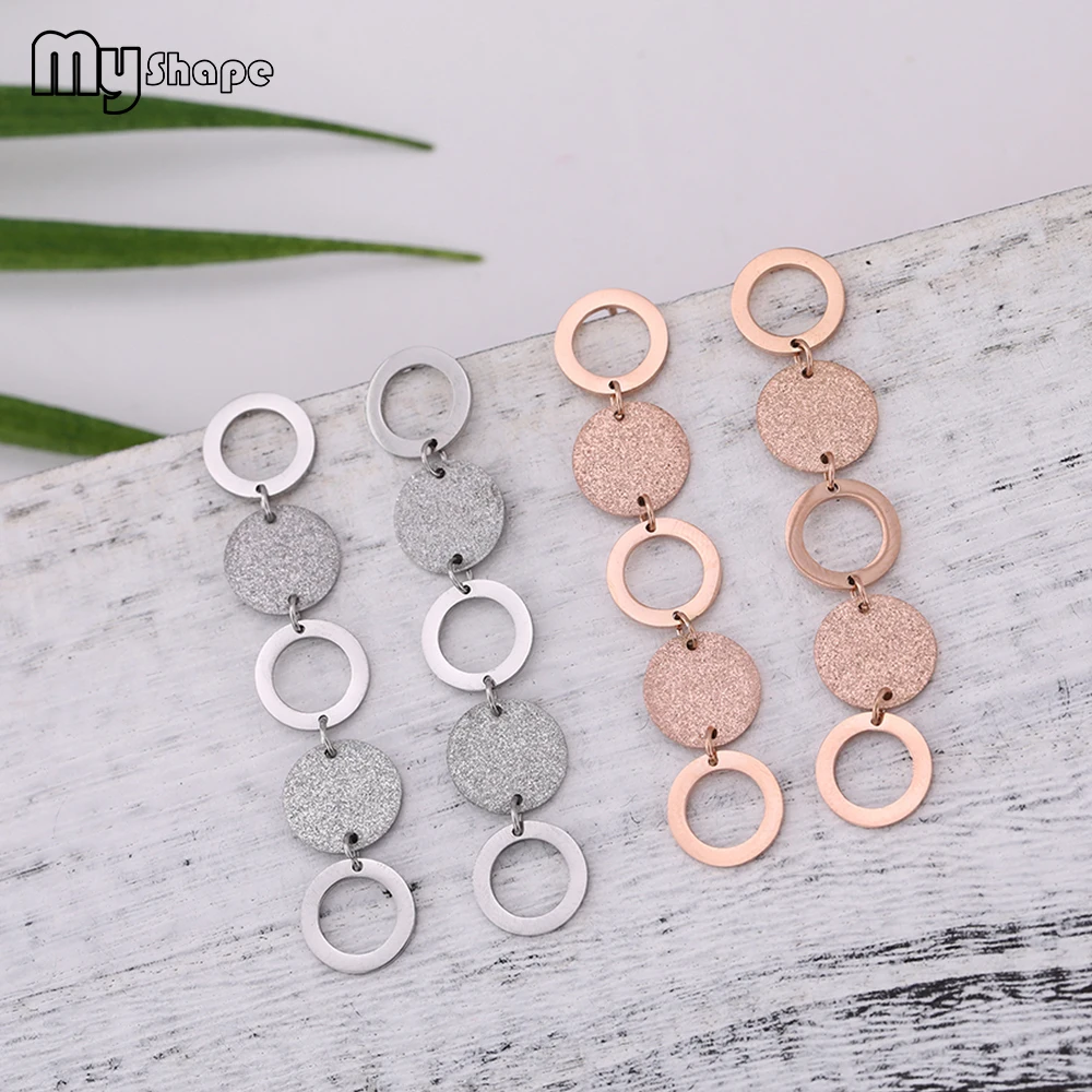 

My Shape Multi Round Frosted Hollow Dangle Earrings Gold Silver Circle Stainless Steel Earrings Jewelry for Women Bijoux 2019