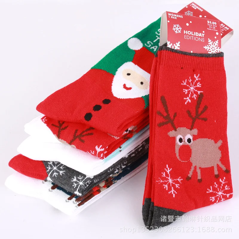 

5 Pairs New Women's Snowflake Deer Printed Cotton Casual Socks Ladies Female Girl Men Christmas Gift Hosiery One Size EUR 35-41