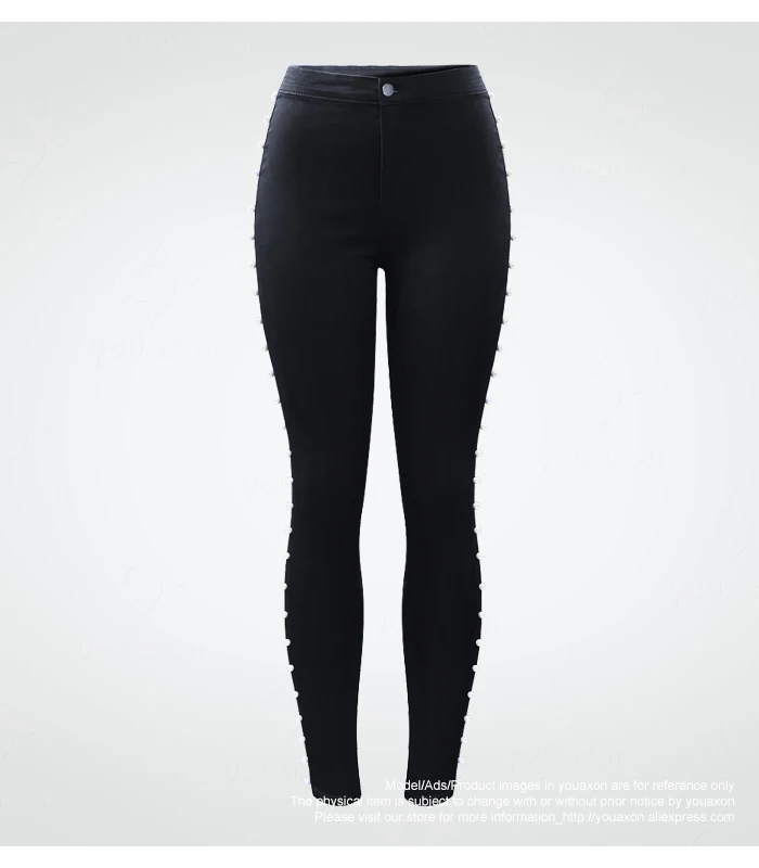 2179 Youaxon новые черные винтажные джинсы с высокой талией и боковыми жемчужинами, женские эластичные джинсовые брюки, брюки для женщин, узкие обтягивающие джинсы