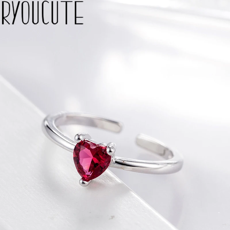 

Fashion Real 925 Sterling Silver Zircon Heart Rings for Women Wedding Jewelry Punk Retro Antique Adjustable Size Finger Big Ring
