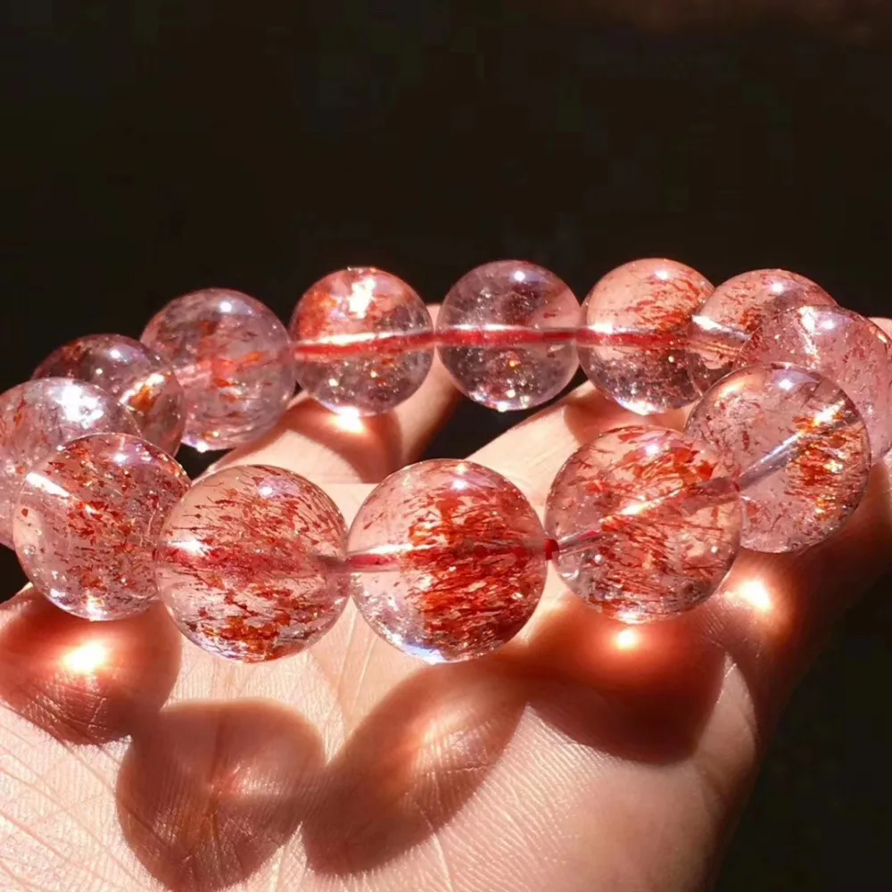 Подлинная натуральная Lepidocrocite кварц красный супер семь браслетов прозрачный Круглый бисер 17 мм растягивающийся Кристальный женский сертификат AAAAA