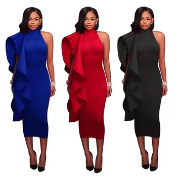 

BacklakeGirls 2019 Autumn Suit-dress Solid Color South Africa Style Satin Evening Dress One Shoulder Long Women Dress For Party