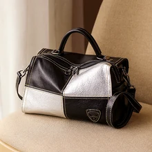 Woonam Топ зерна натуральной телячьей кожи лоскутное верхнюю ручку Бостон Сумочка WB568