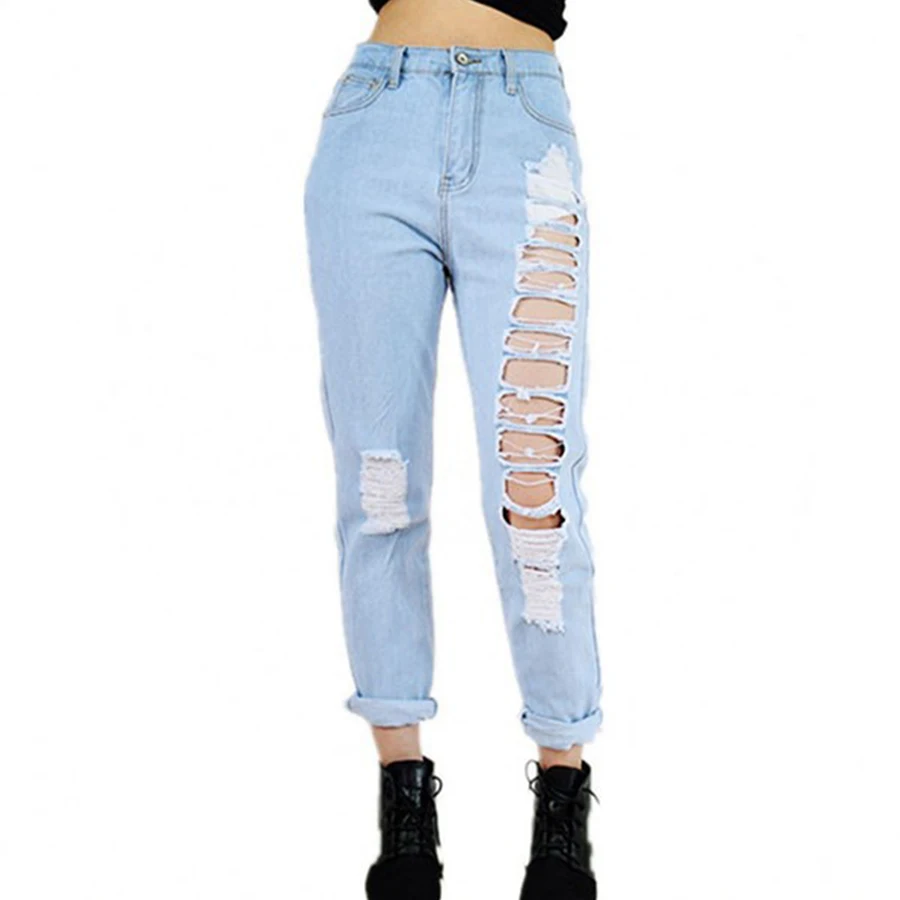 Женские джинсы, сексуальные прямые джинсы, женские рваные джинсы для женщин, американская одежда и дырки, женские брюки, большие размеры XL - Цвет: as pics