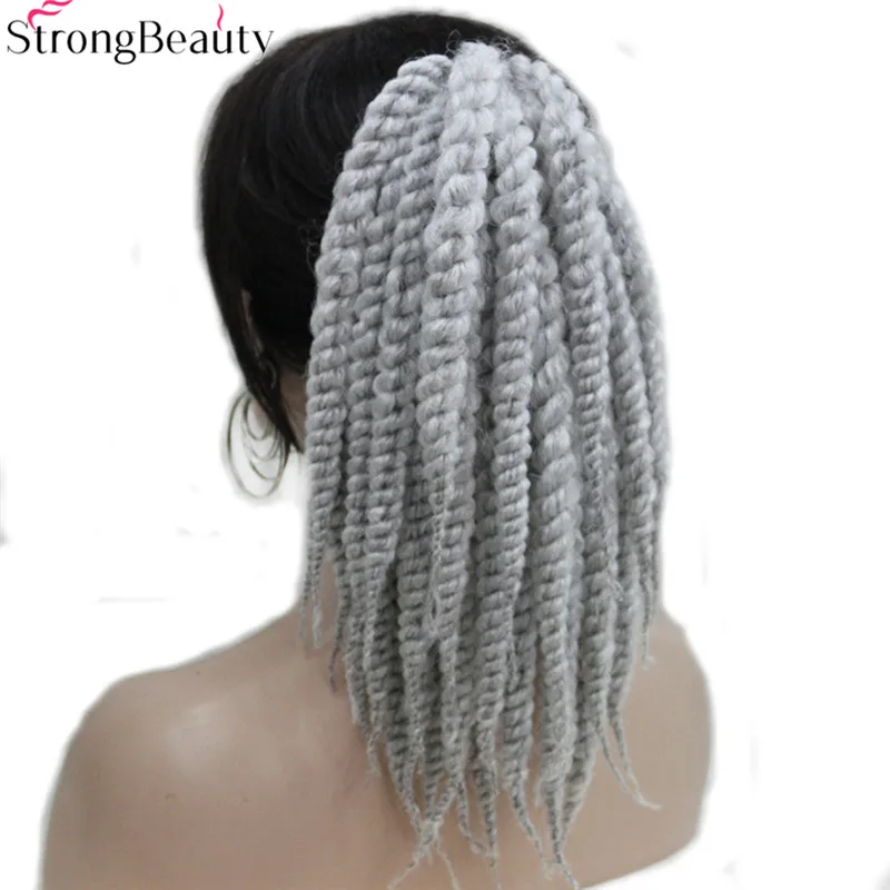 Сильная красота афроамериканские косы плетеные серебристо-серые синтетические конский хвост наращивание волос коготь клип