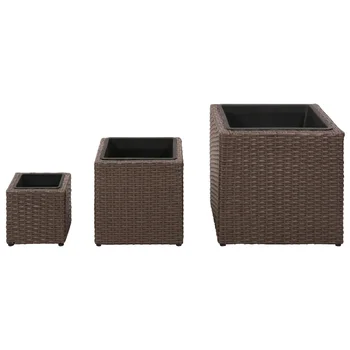 

New Arrival Garden Square Rattan Planter Set 3 pcs Brown Rattan Pots/Flower Pot/Home Plant Bed Simple Fashion