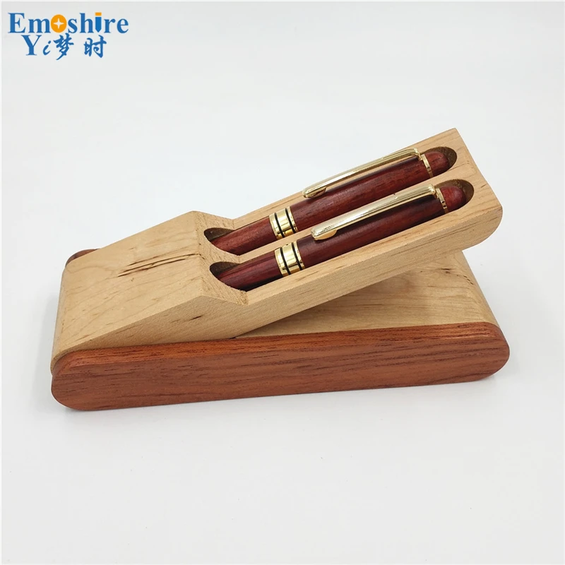 Emoshire Red wood pen three suits mahogany pen mahogany signature pen pen pen box stationery gift customization (3)