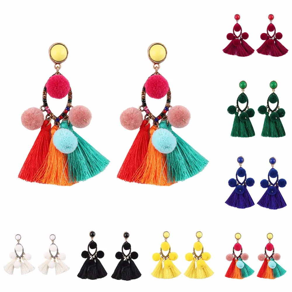Pompon Plush Balls Fringed Bijoux Tassel Drop Dangle Earrings Women