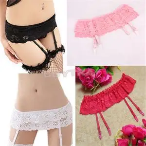 Sexy Underwear Socks Solid Women Tracksuit Thongs Lace Stocking Suspender Dual Layer Garter Belts 4 Colours