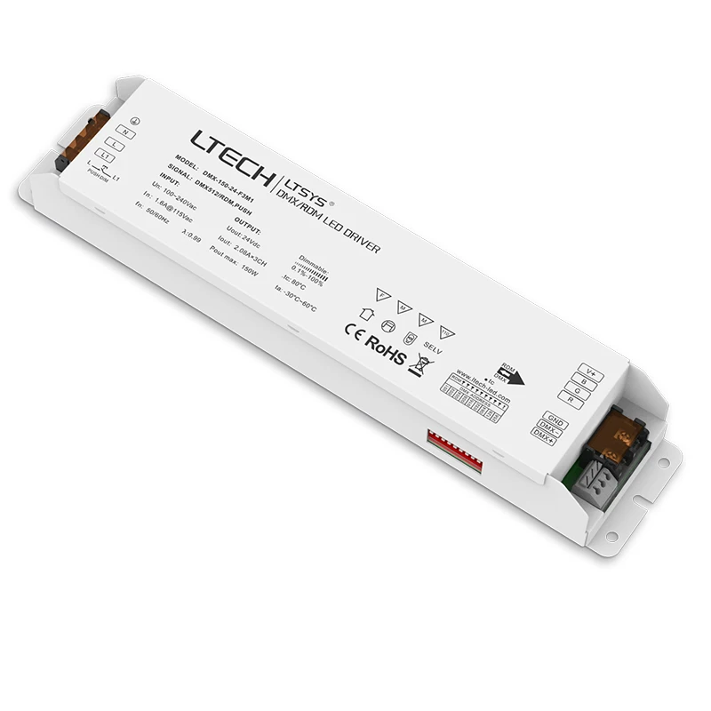Новый светодиодный DMX Диммируемый драйвер AC100 240V вход 24 В 6.25A 150 Вт 3 канальный