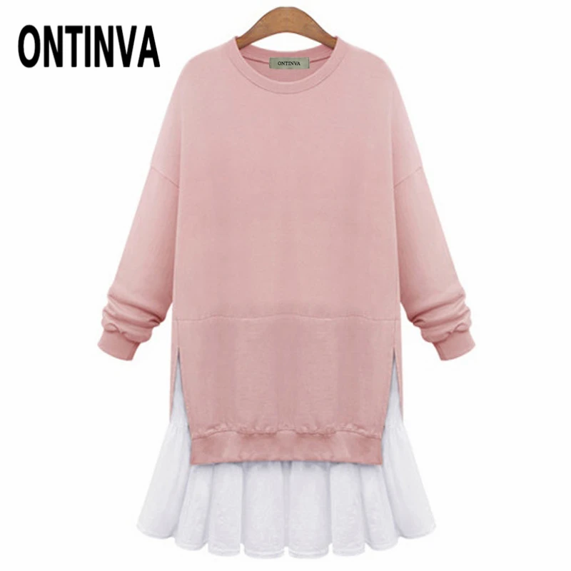 

Girls Lolita Pink Color Long Pullover Hoody Dress Patchwork Plus Size XXL 3XL 4XL 5XL Autumn Winter Moletom Feminino Sweatshirts