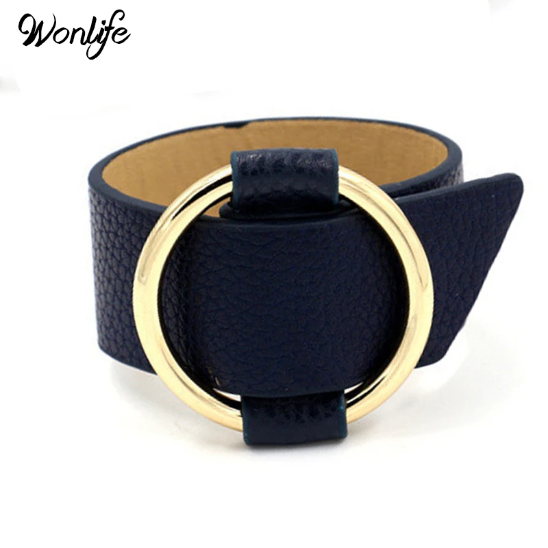 Wonlife корейский модный винтажный кожаный металлический круглый дизайн простой геометрический браслет для девочек мода