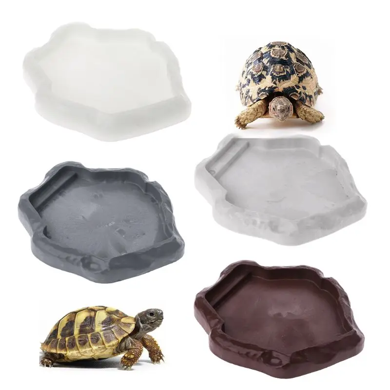 

Reptile Feeder Food Bowl Fake Rock Water Feeding Dish Turtle Snake Breeding Tray