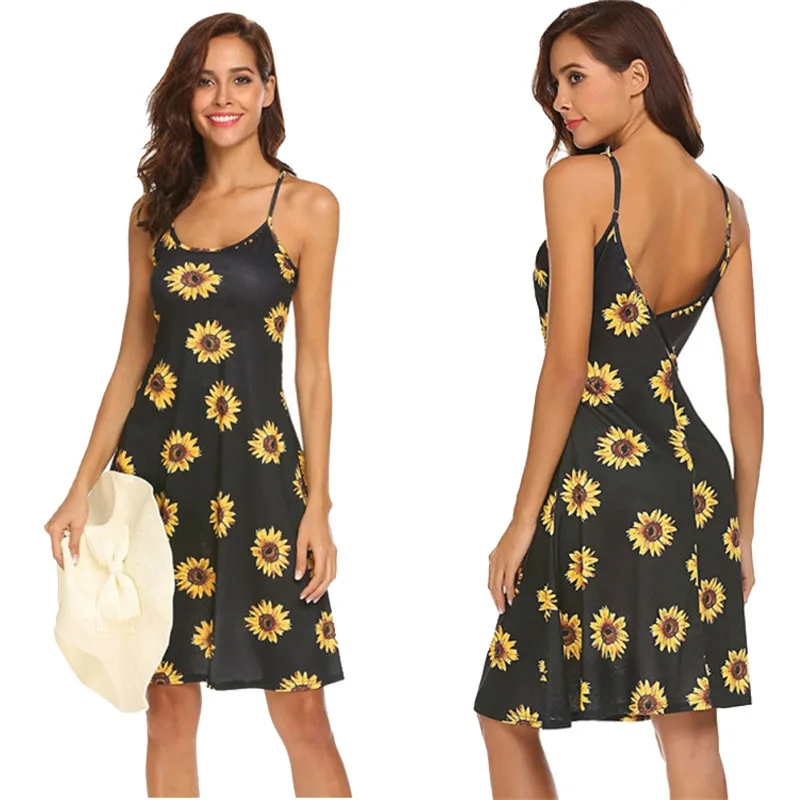 Printed strap spring and summer dress sexy strap beach dresses women's clothing  dresses woman party night dress women A1080
