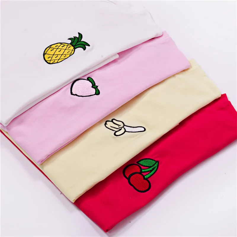 Harajuku Embroidered Top 2018 Summer T Shirt Women Tops Peach Pineapple Banana Cherry Fruit Short-sleeved T-shirt Loose T Shirts