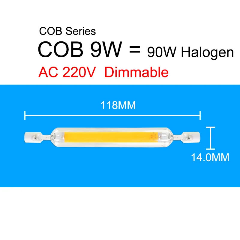 R7S светодиодный лампочка COB стеклянная трубка 78 мм 6 Вт 118 мм 15 Вт лампа с регулируемой яркостью заменить галогенную лампу 80 Вт J118 лампарда диод Точечный светильник AC110V 220 В - Испускаемый цвет: COB 118mm 220V Dim
