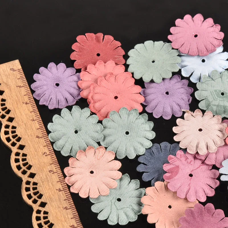 

50pcs 27mm Wedding Decoration Mixed Artificial Fabric Hollow Flowers Cap DIY Scrapbooking Party Fake Flower For Sticker C1562