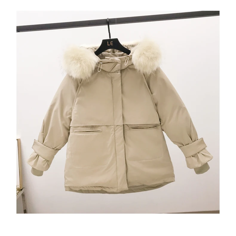 Женская зимняя одежда, большой меховой воротник, утолщенное теплое зимнее пальто, женская куртка, парка с хлопковой подкладкой, верхняя одежда, пальто для женщин