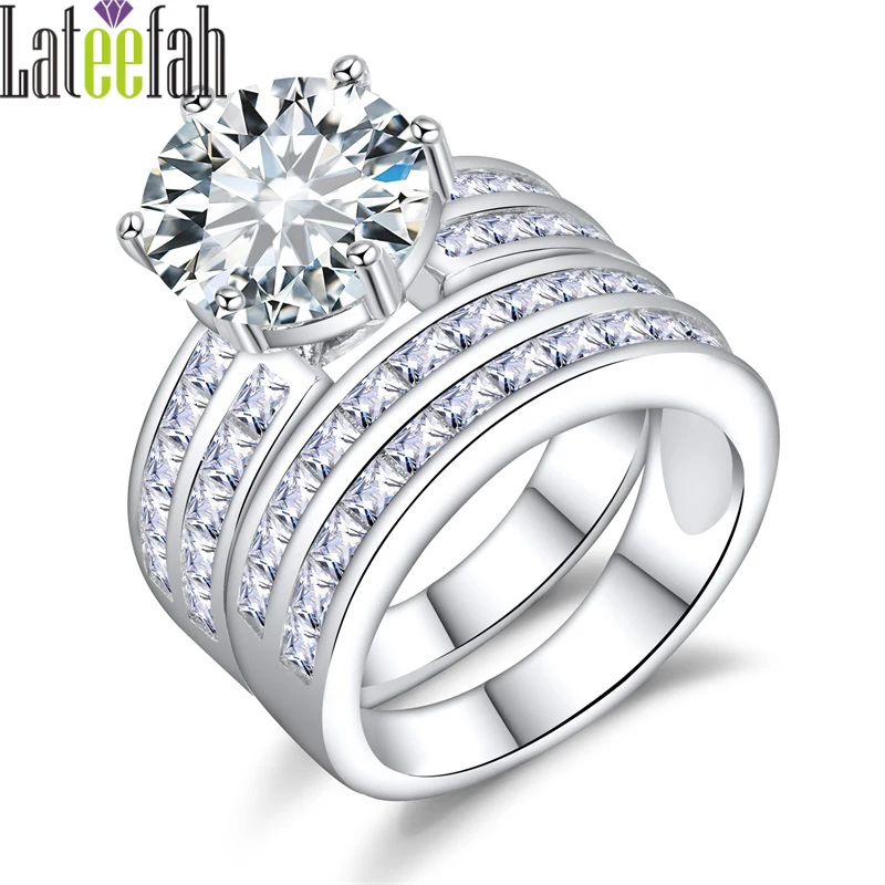 Lateefah Big Victorian Wedding Ring Set for Women White
