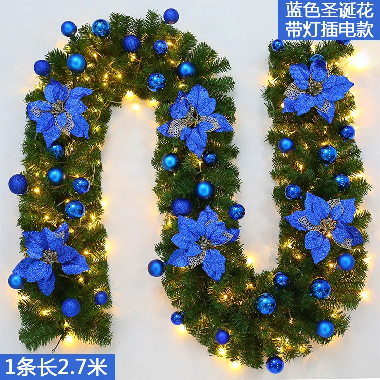 270 см Рождественская гирлянда, зеленый Рождественский ротанг с бантами, светодиодный светильник, рождественские украшения, новогодние украшения для дома - Цвет: Blue with Light