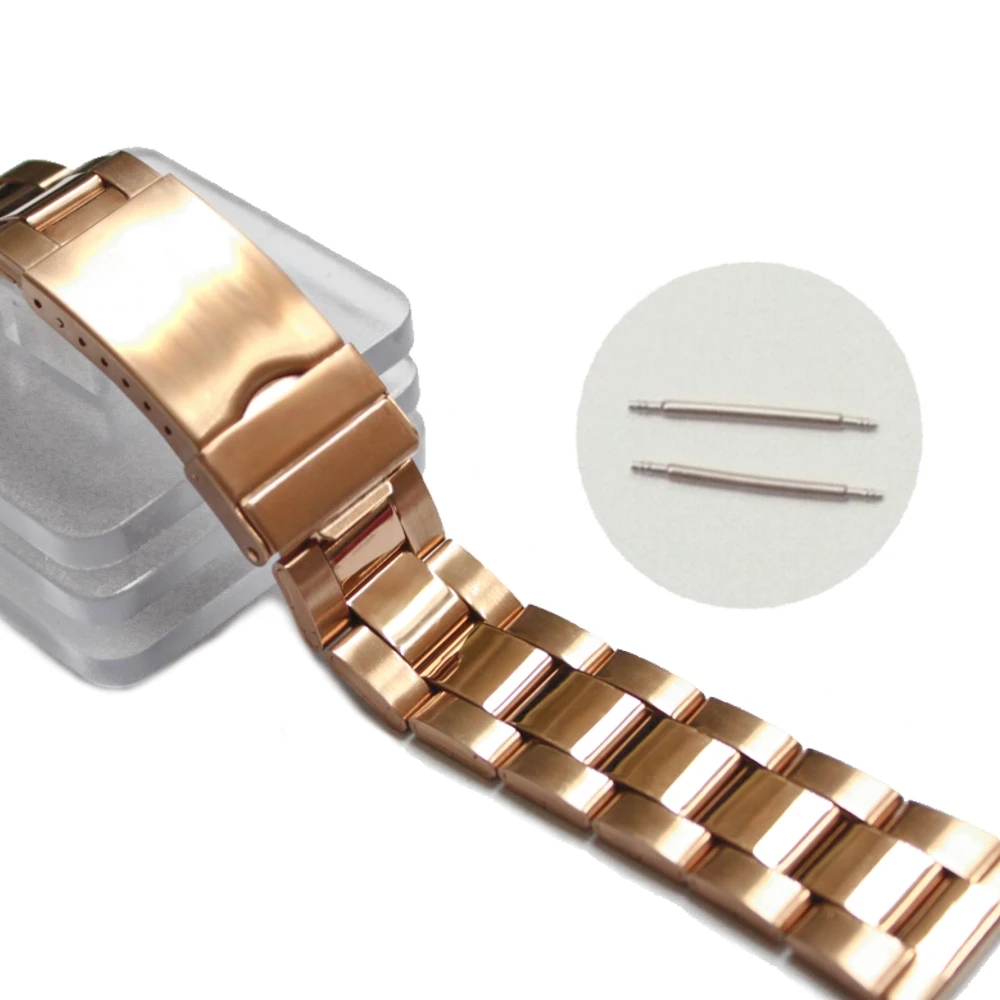 20mm Top Rose Gold Color Stainless Steel Unisex Watch Band Straps