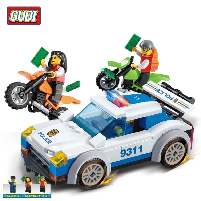 Городская полиция gudi серии здания Конструкторы шт. 158 шт. полиция действие кубики числа brinquedos playmobil Развивающие игрушки для детей
