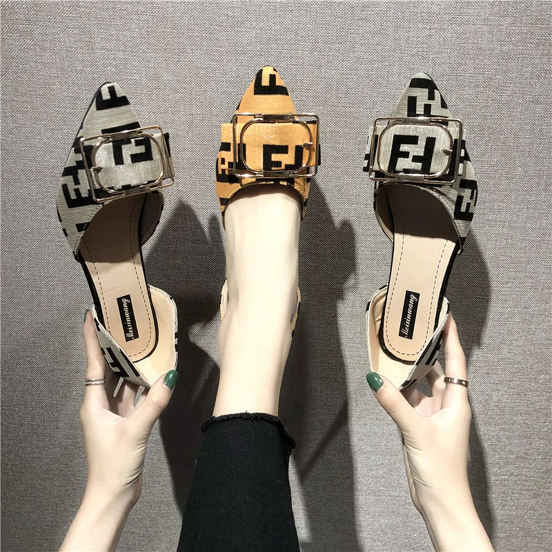 

zapatos mujer tacon flock mouth pointed mixed colors office pumps shoes women thin high heels Sleeve metal decoration
