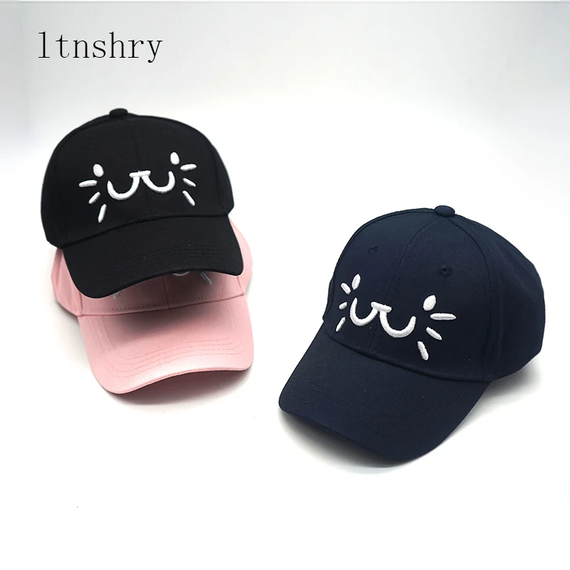 

2019 New Child Baseball Caps Cute Cat Smiley Cat ears Hat 100% Cotton girls boys Caps