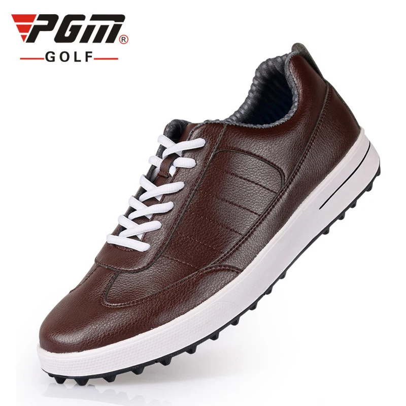 PGM Men Golf Shoes Genuine Leather Breathable Sneakers Brown Waterproof