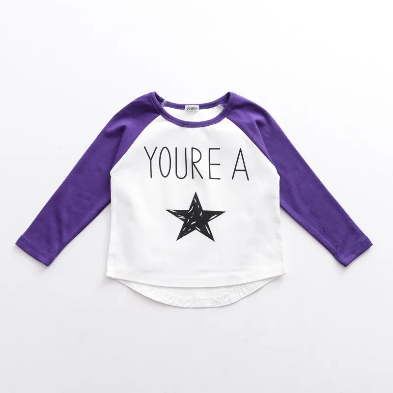 Children Clothing Long Sleeve Girl T-shirt Boys Girls Tops Tee Shirts Letter Print Toddler Boy Shirts Patchwork Kids Clothes  