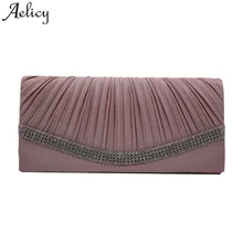 Aelicy Для женщин сатин с верхом «гармошкой», со стразами Вечерний Клатч дамы день клатч; сумочка на цепочке сумочка невесты Свадебная вечеринка мешок