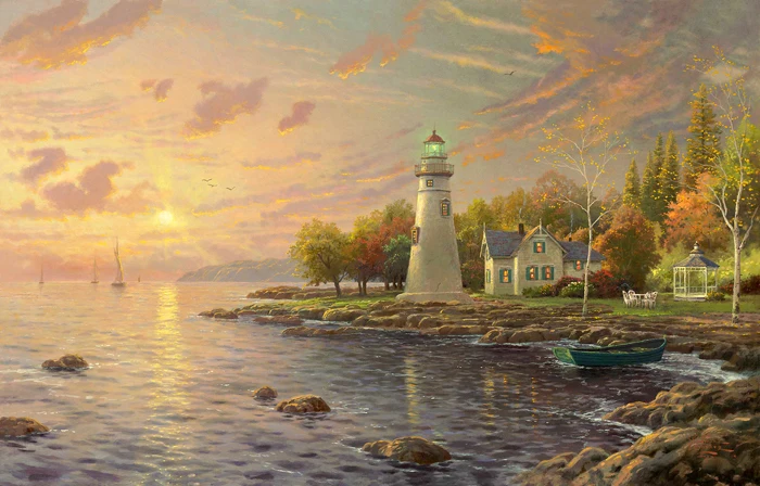 473 50 De Réductionlivraison Gratuite Classique Thomas Phare Coucher De Soleil Mer Paysage Impressions Sur Toile Peinture à Lhuile Imprimée Sur