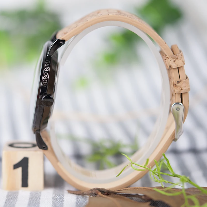 BOBO BIRD Wooden Dial Watches Cork Strap Wood Watch Timepieces for Men and Women relogio feminino C-E19 DROP SHIPPING