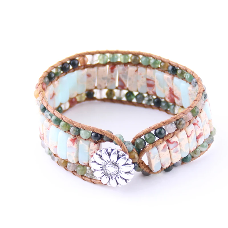 

Drop Ship MOODPC Fashion Beautiful Energy Beaded Cuff Bracelet Handmade Natural Stone Tube Beads Wrap Bracelets