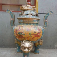 Xd 001035 4" Китай Бронза Перегородчатой дракон слон кальян кадило Курильница Статуя